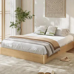 Garvee King Bed Frame with Wooden Platform, Low Profile Design, Minimalist Noise-Free Base, Easy Assembly, No Box Spring Needed, Natural Finish, Striated Style