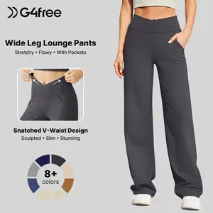 G4Free Wide Leg Pants for Women Loose Yoga Pants with Pockets Petite/Regular/Tall Stretch Casual Lounge Pants Comfort Basic Trouser Womenswear Bottom Wideleg Minimalist Baggy Oversize Oversized Breathable Breathable Breathable Breathable