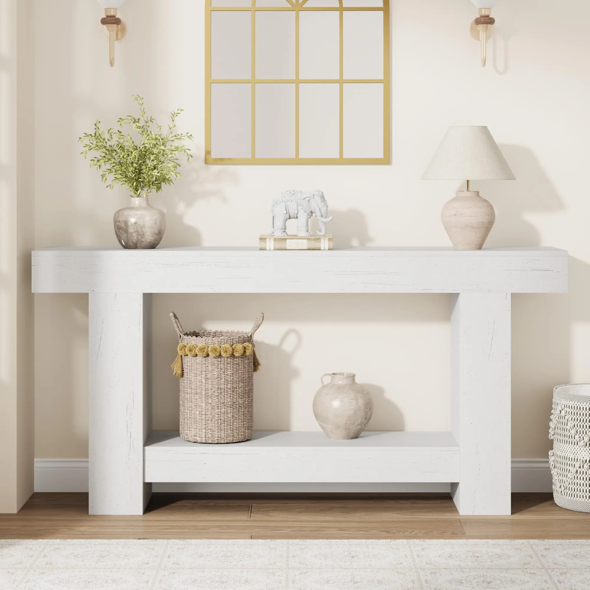 Garvee Console Table for Entryway, Entry Accent Table for Living Room, Long Console Table with Storage, Farmhouse Hallway Table with 2-Tier Storage Shelf, Rectangular Sofa Table Behind Couch