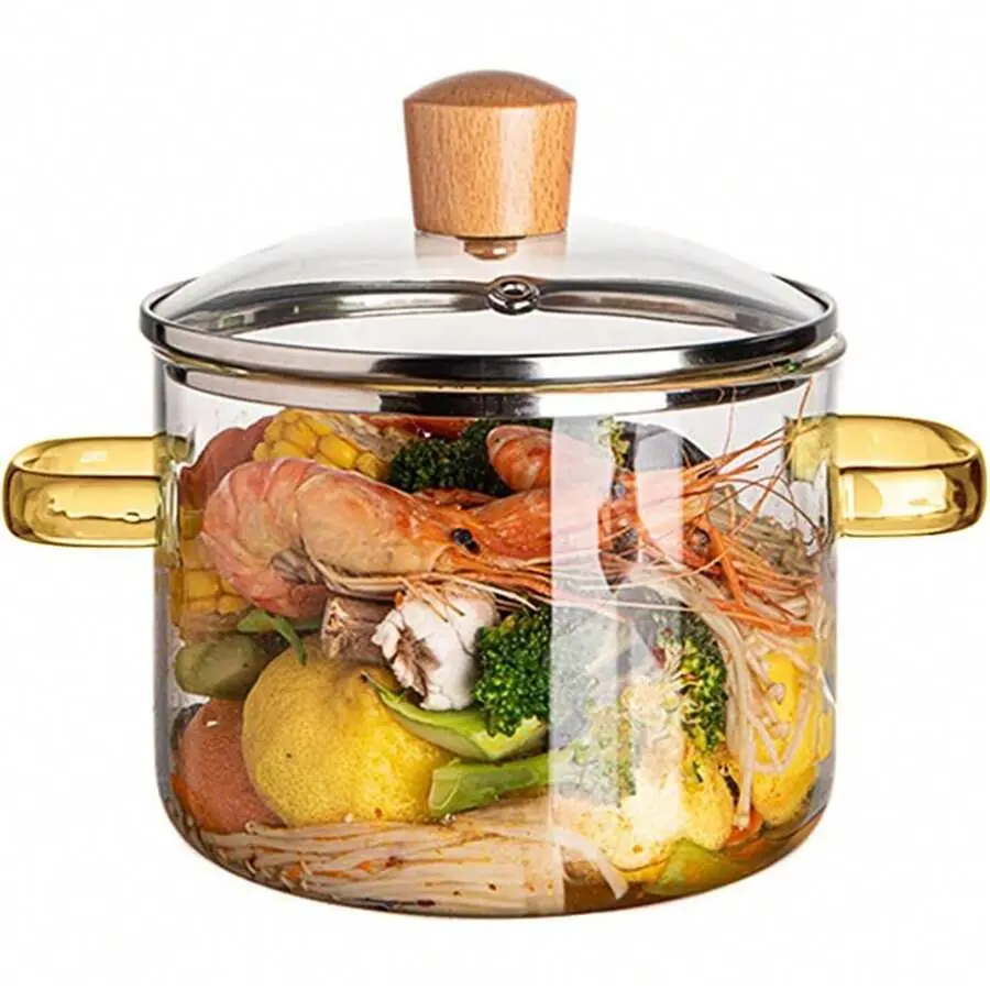 1.5L (50oz) Round Glass Stew Pot with Lid, Stovetop Saucepan for Noodles, Soup, Home Kitchen Essential Cookware, Cookware Kitchen