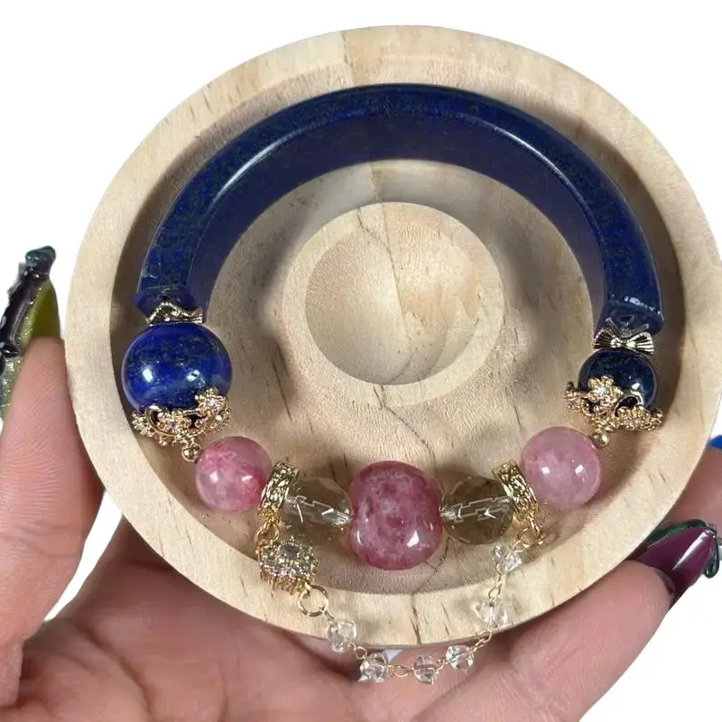 Lapis Lazuli and Sakura Rhodonite Half Bangle