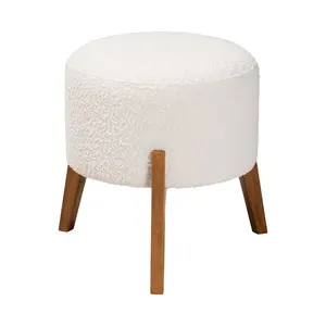Baxton Studio Elkie Boucle Fabric and Wood Ottoman Footstool