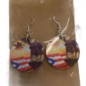 Puerto Rico El Morro Earrings Handmade with Beautiful Sunset Background Patriotic Design Great Gift Idea