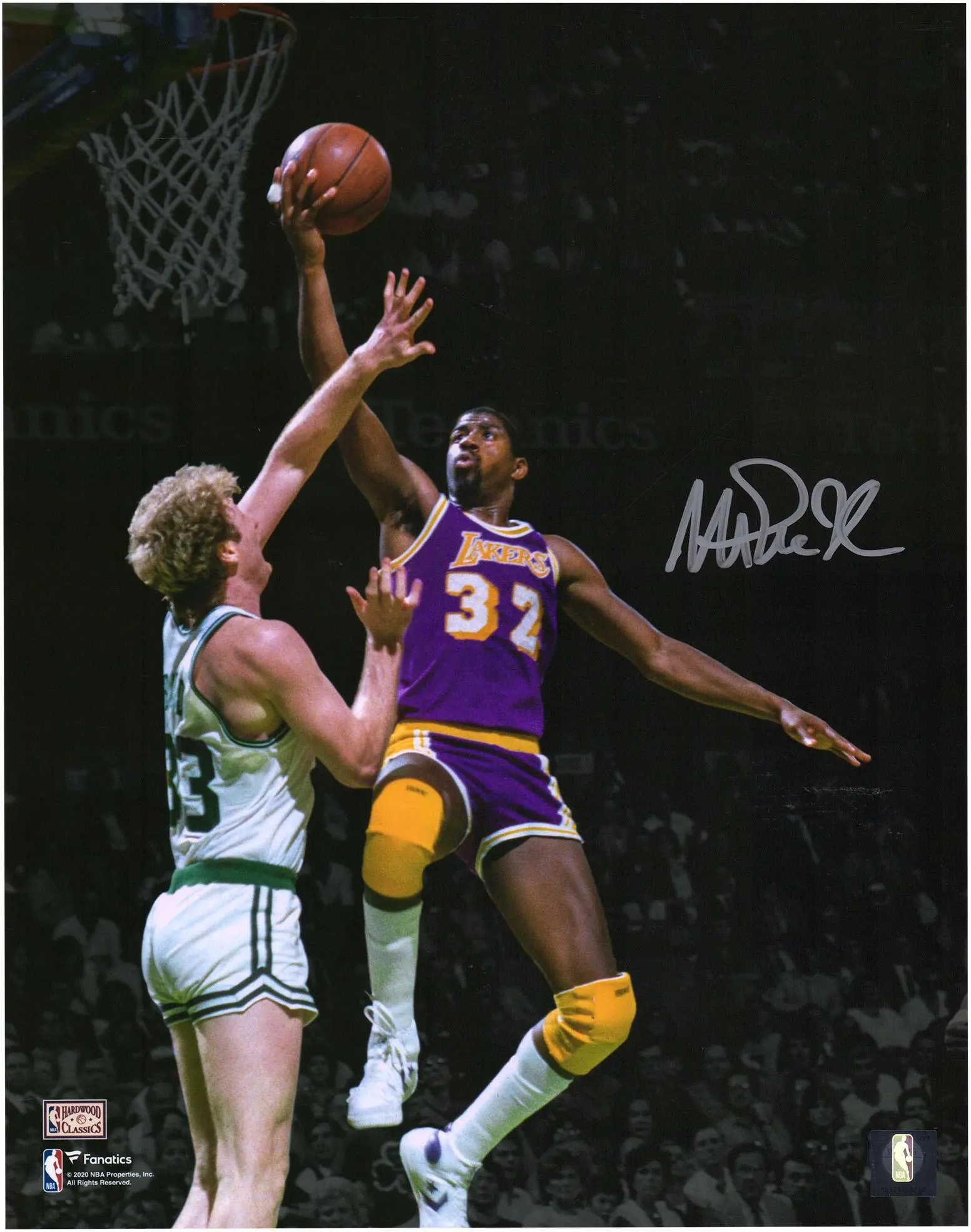 Magic Johnson Los Angeles Lakers Autographed 11" x 14" Dunk vs. Larry Bird Spotlight Photograph - Fanatics Authentic Certified
