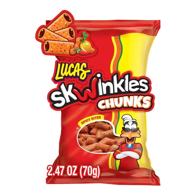 Lucas Skwinkles Chunks Candy Chunk Mango Flavored with Tamarind Filling 2.46oz 12 Pieces Pack Perfect for Snacks Parties USA Made