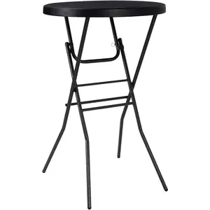 Cocktail Table 28in Portable Folding Bar Height Table, Compact Round High Top Plastic & Steel Bistro with Removable Legs, Indoor Outdoor RV Patio Catering Parties Commercial Events-Black