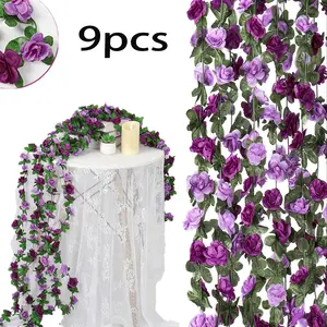 Fake Flowers - 9 Pack Artificial Rose Vine Flower Plants Hanging Rose Ivy for Home Hotel Office Wedding Party Garden Craft Art Decor