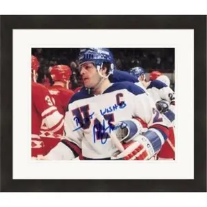 Autograph Warehouse  8 x 10 in. 1980 USA Olympic Hockey Team Mike Eruzione Autographed Photo - No.SC12 Matted & Framed