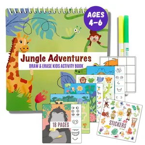 Totebook Jungle Adventures Dry Erase Activity Book for Ages 4-6 with 2 Washable Markers & Reusable Stickers 7" x 7" Interactive Learning for Toddlers