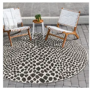 Outdoor Collection Area Rug - Cape Town (4' 1" Round Black/Ivory)