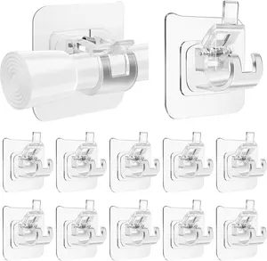 Artoshin 12PCS No Drill Curtain Rod Brackets - Self Adhesive, Nail Free, Adjustable, Hangable Curtain Rod Holders for Bathroom & Kitchen - Organiser