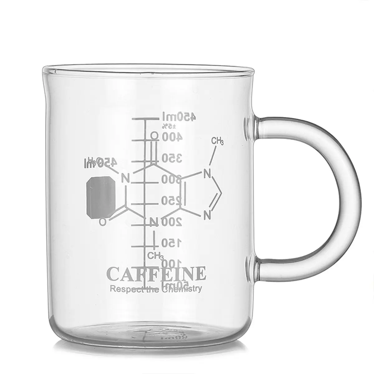 450ml Borosilicate Glass Caffeine Molecule Measuring Mug with Handle, Graduated for Coffee, Lattes, Hot & Cold Beverages