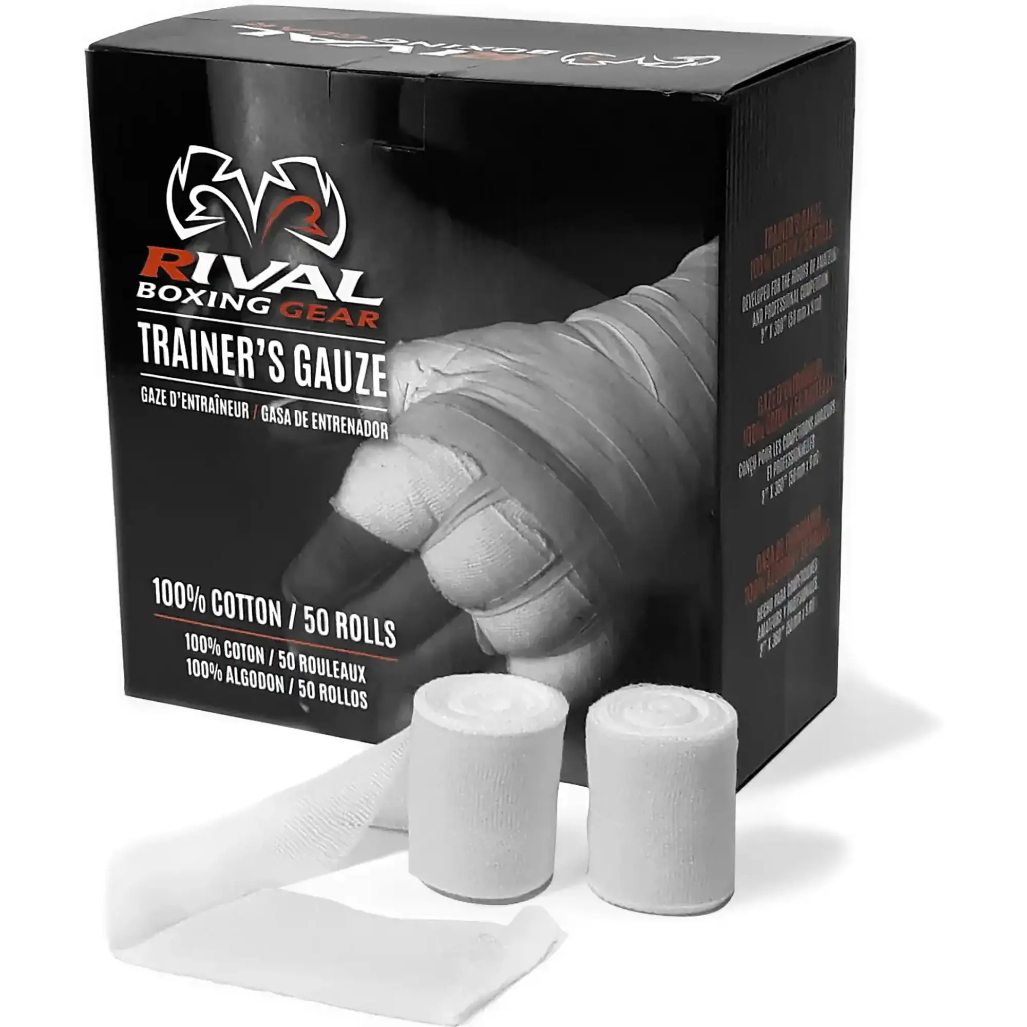 Rival Boxing Trainer's Surgical Hand Wrap Gauze Box - 50 Rolls, Soft for Combat Sports Boxing, Best Pre-Pads, Boxing Trainer's Gauze, Cotton, Tight Weave