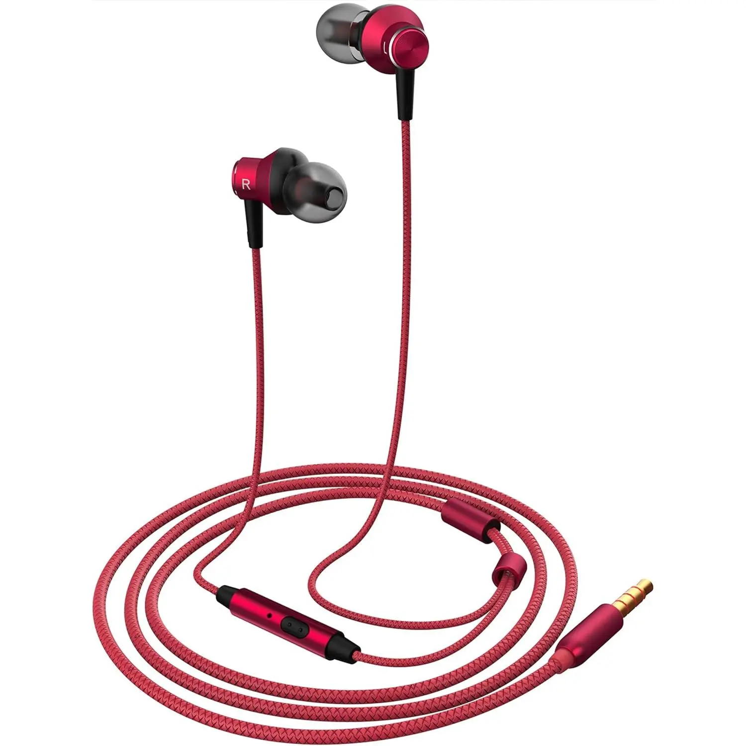 in Ear Headphones, MR01 Comfortable Tangle-Free Stylish Wired in-Ear Earbuds with Microphone, Crystal Clear Sound Noise Isolating Earphones for iPhone iPod  Laptop Computer, Red