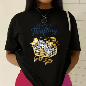 Vintage Thrifting Shopping Cart Print T-shirt American Retro Casual Top