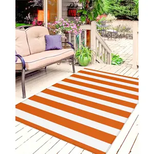 6'x8' Orange White Outdoor Rug Non Slip for Patio,Large Outside Garden Lawn Deck Porch Balcony Backyard Runner Mat RV Camping Camper Carpet Throw Accent Area Rug,Geometric Stripes Contemporary Art