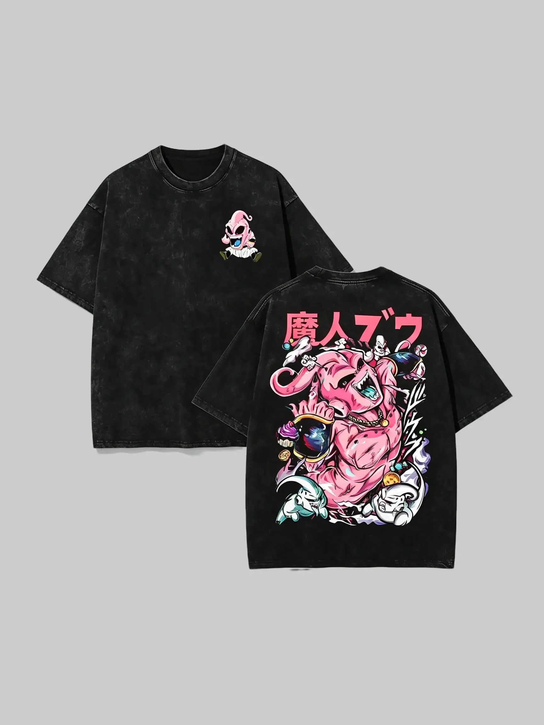 Majin Buu Vintage Short-Sleeve T-Shirt with Double-Sided Print – Dragon Ball Anime Tee, Washed-Finish Majin Buu Shirt, Japanese-Style Anime Apparel trendy t-shirts,graphic streetwear t-shirt  gift symbol t-shirt invincible shirt