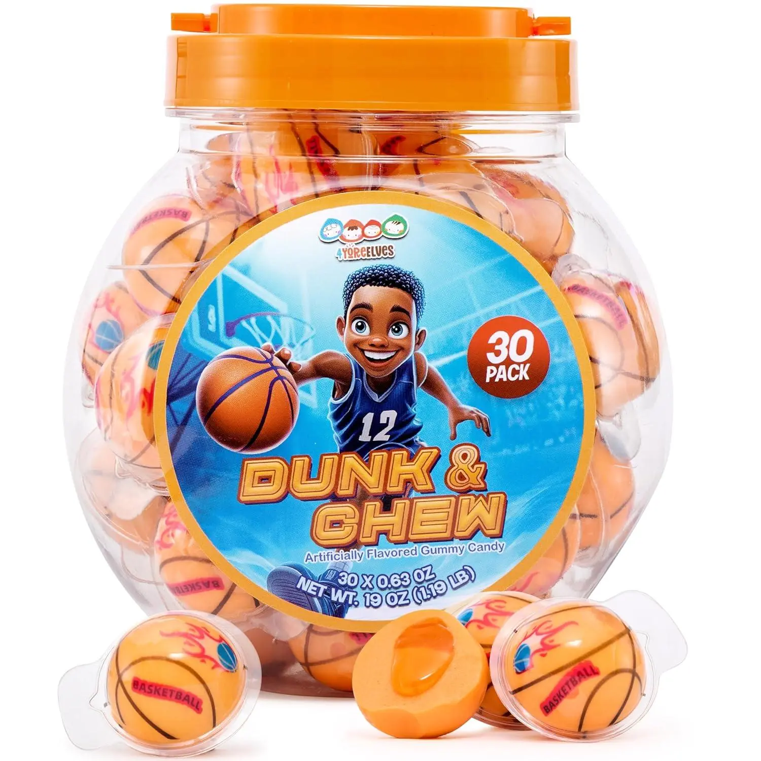 Basketball Gummy Candy 30 Pack, Orange Filled Jelly Balls, Sports Party Favors for Fans