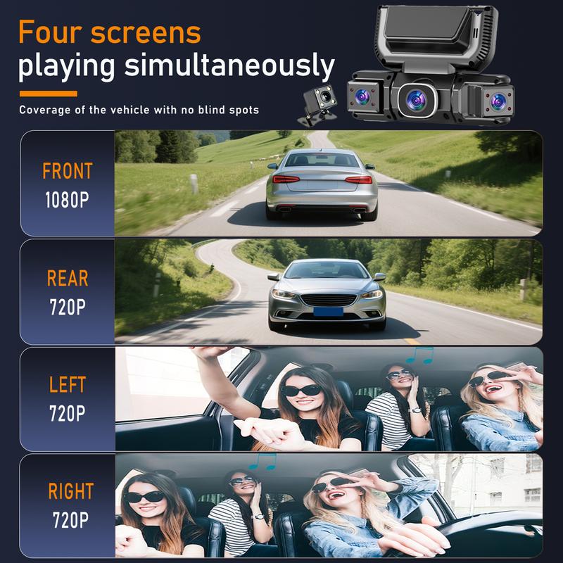 BCUOZ 360 Degree View 4 Channel Dash Cam Front and Rear Inside Left Right, Dash Camera for Cars, Built-in GPS WiFi Night Vision, 24/7 Recording Parking Mode Monitor, Free 64G Card