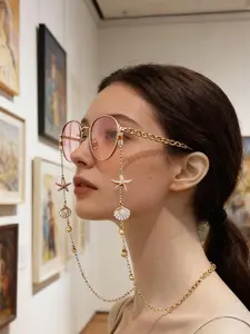 1pc Fashion Starfish & Shell Decorated Eyeglasses Chain, Women'S Ocean Style Metal Fashion Glasses Chain, Women'S Anti-Slip Eyeglasses Strap, Holiday Fashion Glasses Decor Chain, Women Eyeglasses Lanyard