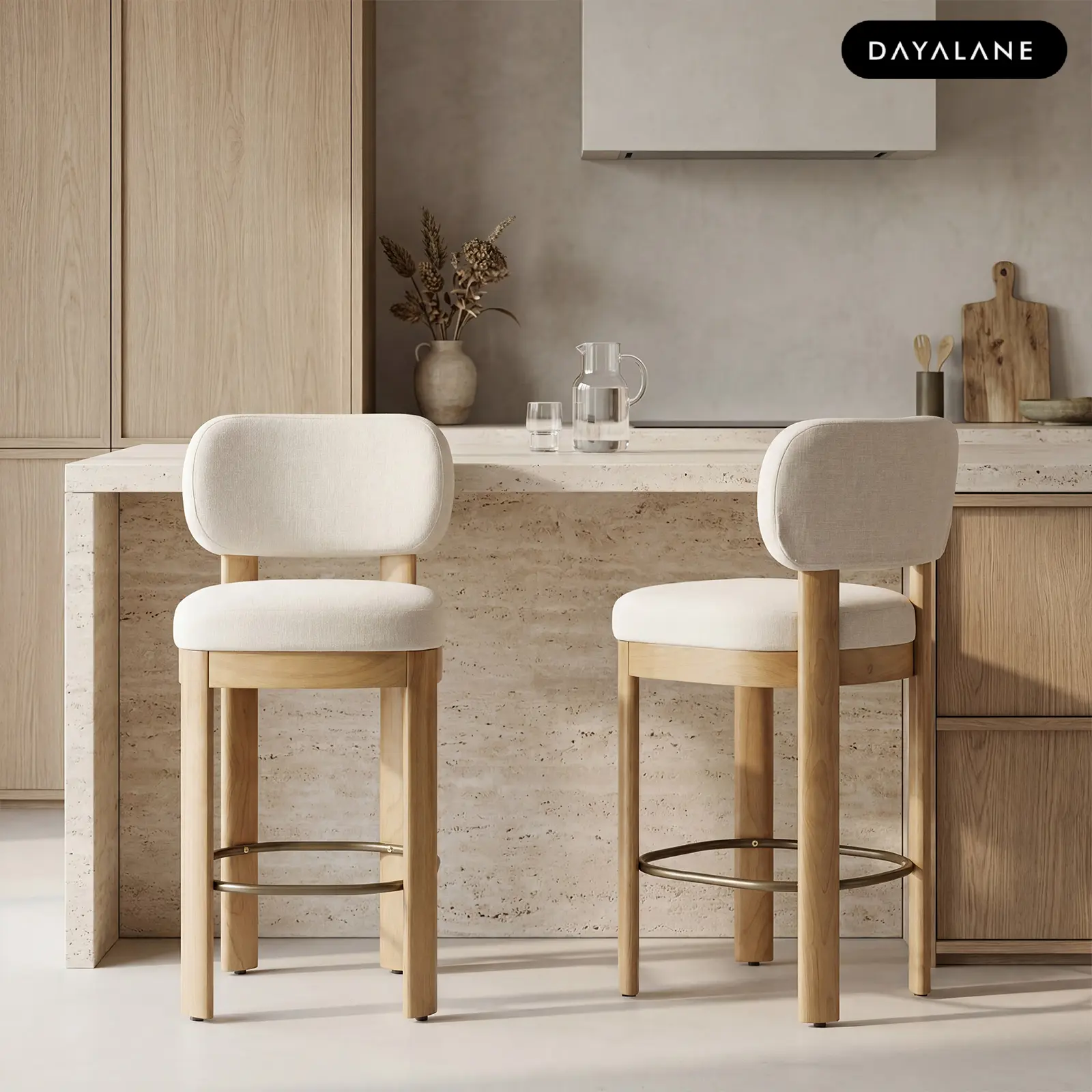 [BackToSchool]DAYALANE Modern Farmhouse Counter Stools Set of 2, Vintage Upholstered Bar Chairs with Curved Back, Kitchen Islands, Home Bar