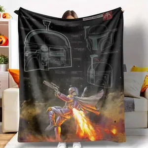 Boba Flannel Blanket  Mandalorian Warrior Blueprint Art  UltraSoft & Warm  Lightweight & Cozy  Perfect for Movie Nights  Scifi Enthusiasts  Gaming Room  Travel Companion  Birthday Gift  Holiday Present  Outer Space Theme Decor.
