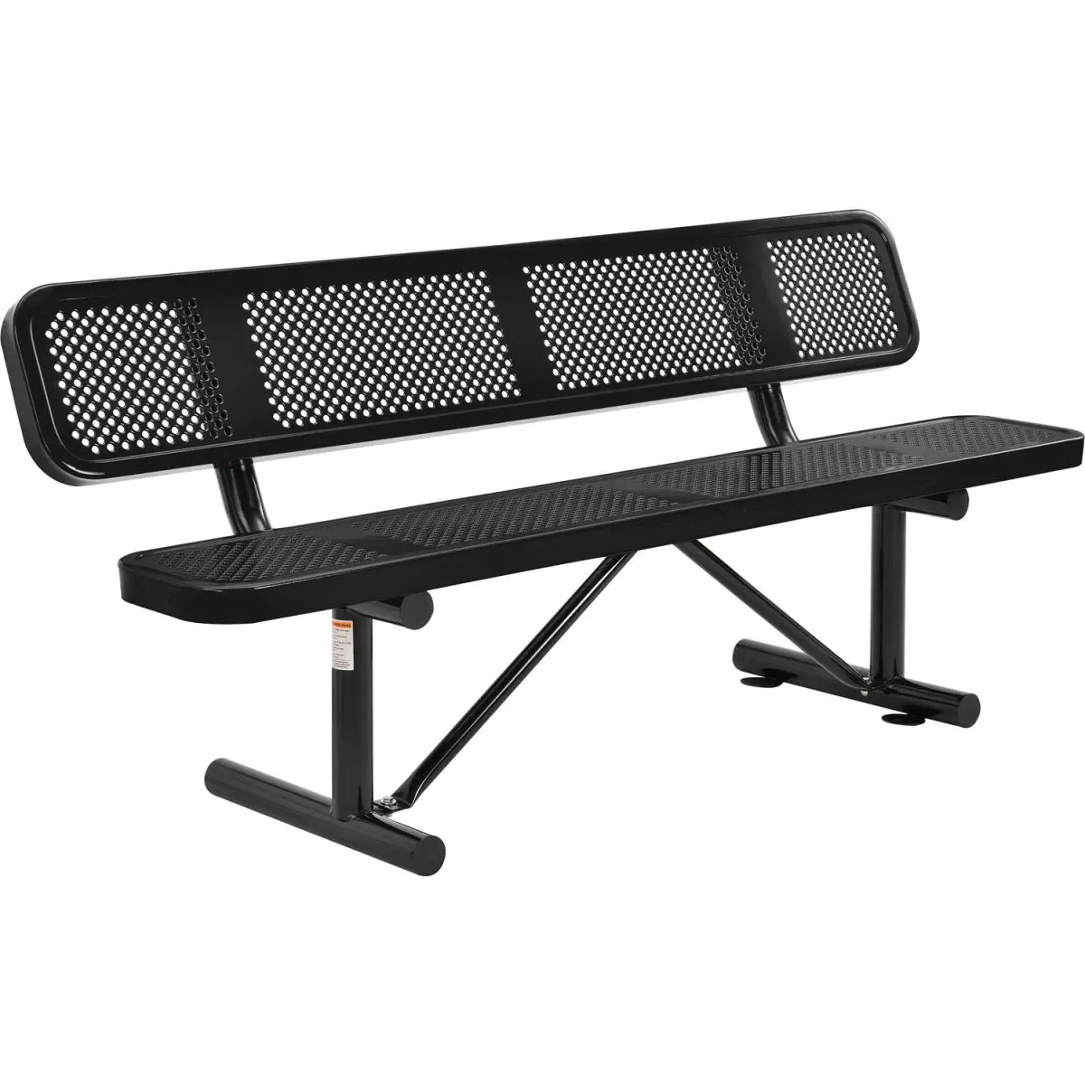 Global Industrial 694557BK Backed Heavy-Duty 6 ft. Outdoor Steel Picnic Bench, Perforated Metal Surface, Surface Mount Design - Black