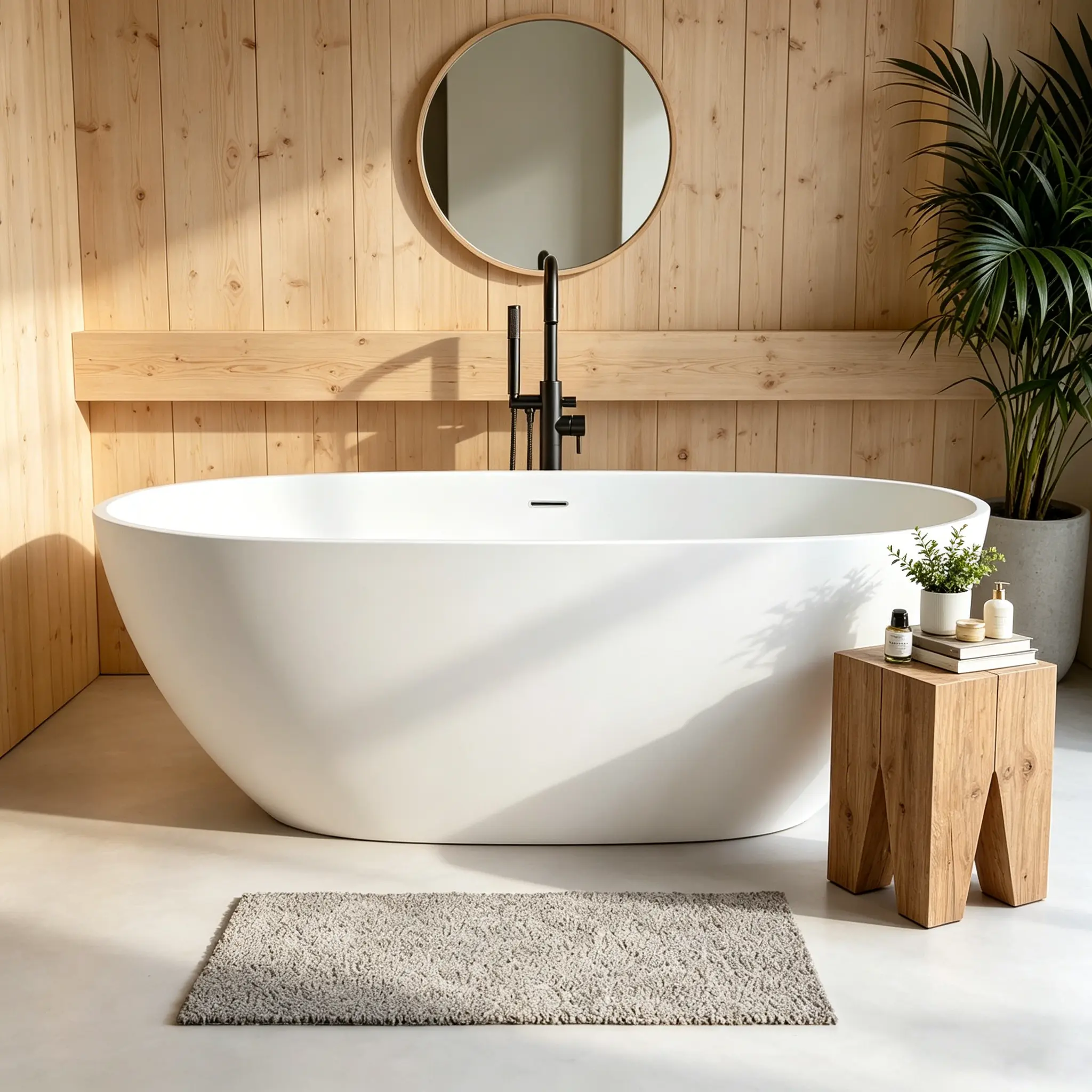66.9″Solid Surface Matte Tub, Solid Surface Soaking Tub, Stone Resin Freestanding Bathtub, Thick Edge Stand Alone Tubs with Overflow, Pop-up Drain, Matte White (Oval)
