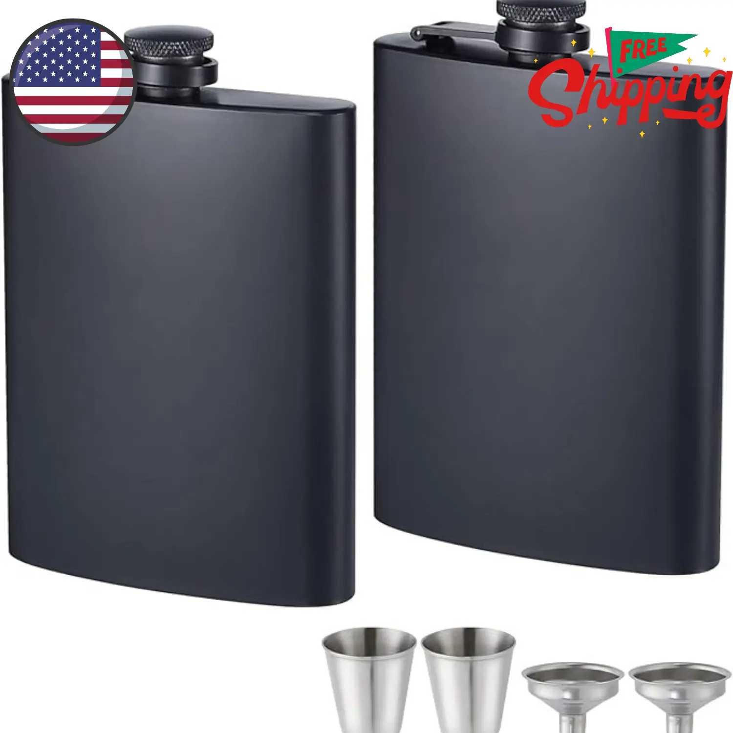 2 Pack Hip Flasks for Liquor Matte Black 8 Oz