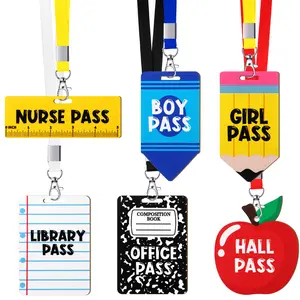 6/16 Pcs Teacher Back to School Hall Pass Set with Lanyard Bulk,Teacher Must haves Gifts,Wooden PVC Waterproof Unbreakable Hall Passes for Elementary Middle School Classroom Bathroom Student Management First Day of School Welcome Party Gifts