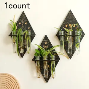 Moon Phase Triangle Wall Vase, 1 Count Wall Mounted Hydroponic Plant Holder with 3 Counts Plastic Tubes, Boho Decor for Home, Meditation Space, Altar, Hydroponic Planters