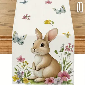 1pc, Easter Table Runner, Easter Decorations Buffalo Plaid Bunny Flower Seasonal Spring Holiday Table Decorations For Easter Party Dining Table Decor
