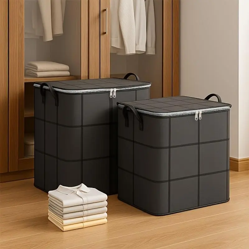 Fabric Storage Box with Zippered Lid - Large Capacity, Dustproof Closet/Home Organizer for Clothes & Quilts, One Size