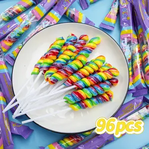 Rainbow Twisty Lollipops - Individually Wrapped Bulk Lollipops For Kids Birthday Party - Twist Suckers Candy For Party Favors - Tropiacal Flavors - 96 Packs