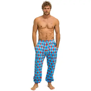DIAMOND REPEAT SMILEY 2 EMBROIDERY SWEATPANTS - SKY
