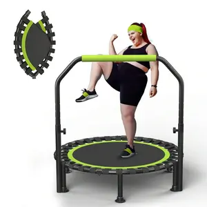 Foldable Mini Trampoline, 40" Rebounder Trampoline For Adults , 450lbs Capacity With U-Shaped Adjustable Bar, Indoor Fitness Workout Exercise Equipment