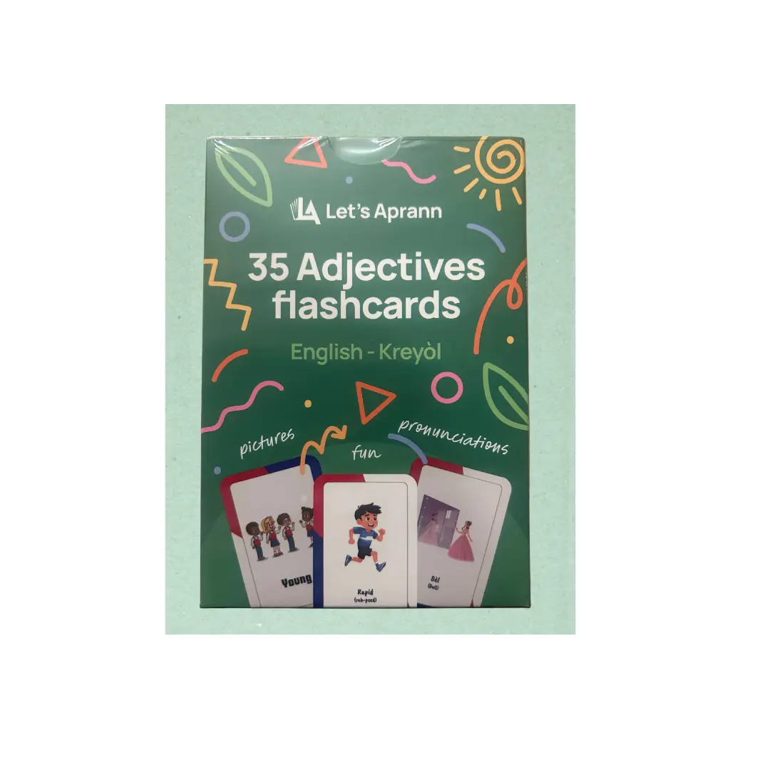Let's Aprann 35 Adjectives Flashcards for English & Haitian Creole Speakers Bilingual Cards with Pronunciation Guides for Language Learning