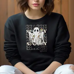 Ghostly Halloween Sweatshirt, White Specter and Candy Theme, Spooky Ghost Sweatshirt, Candy Corn Halloween Sweatshirt