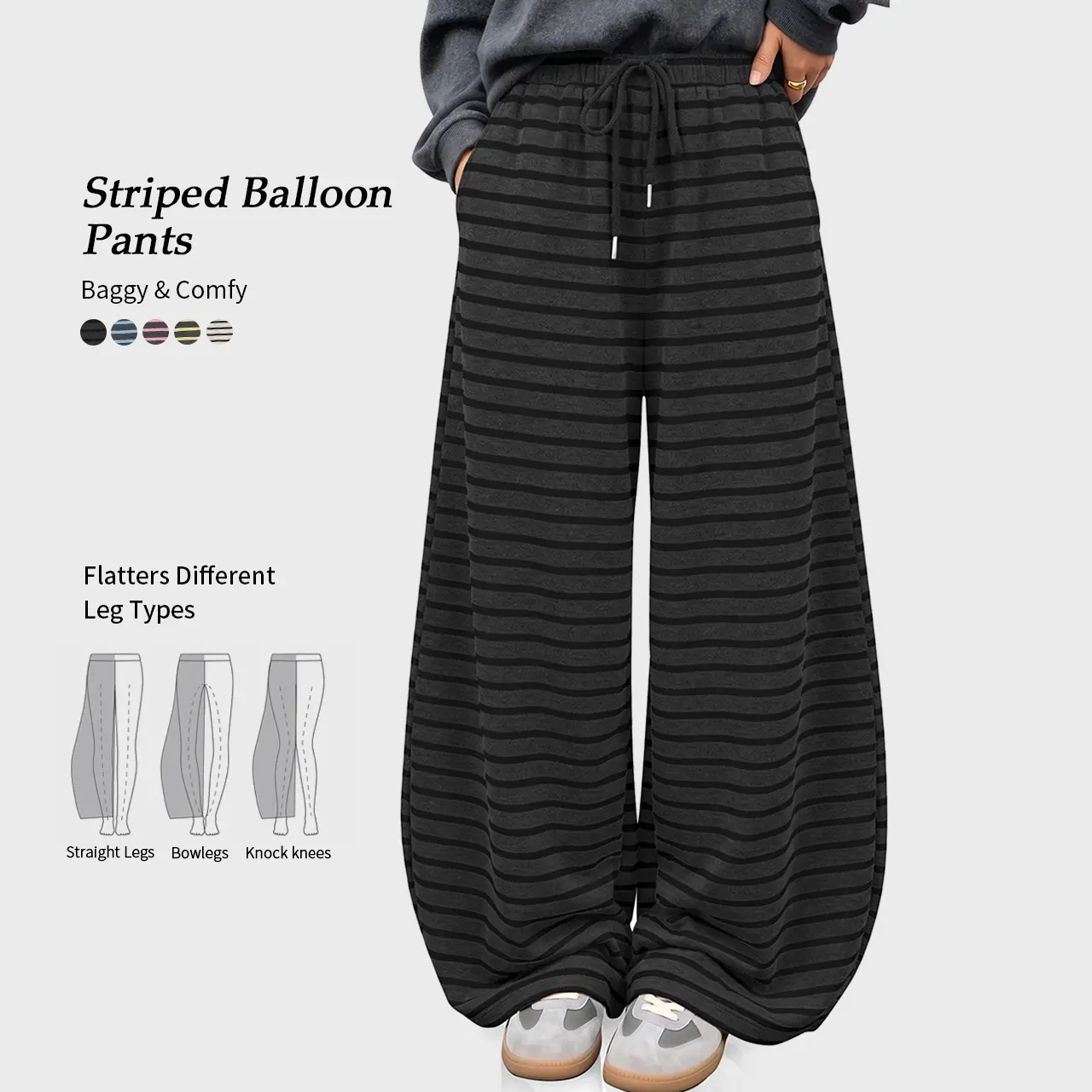 TARSE Womens  Wide Leg Striped Barrel Pants  Casual Loose Vintage Trousers with Pockets Oversized 2026