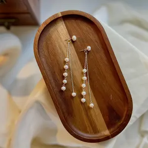 S925 Fresh Water Pearl Earrings, Sterling Silver Chain Long Drop Tassel Wedding Gift