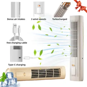 USB rechargeable fan, portable bladeless tower fan, horizontal and vertical dual-purpose, 3 levels of wind speed fast cooling, fast charging long-lasting battery, ideal for home office, bedroom, camping, fishing and travel. light gray