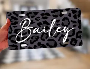 Custom Personalized License Plate Monogram with Protective Coating BlackGreyGreen Leopard Cheetah Print