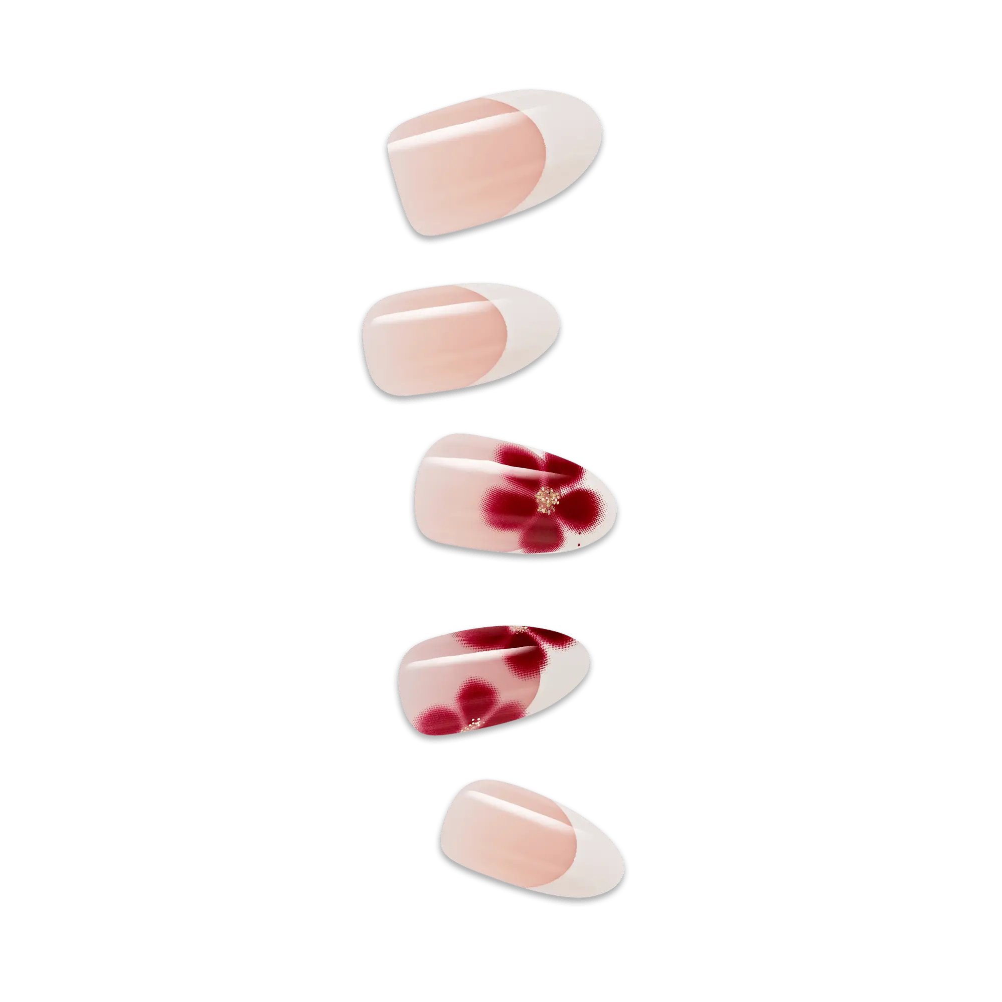 Impress Design No Glue Fake Press On Nails - Hampton | French Design, White & Red, Medium, Almond, Manicure