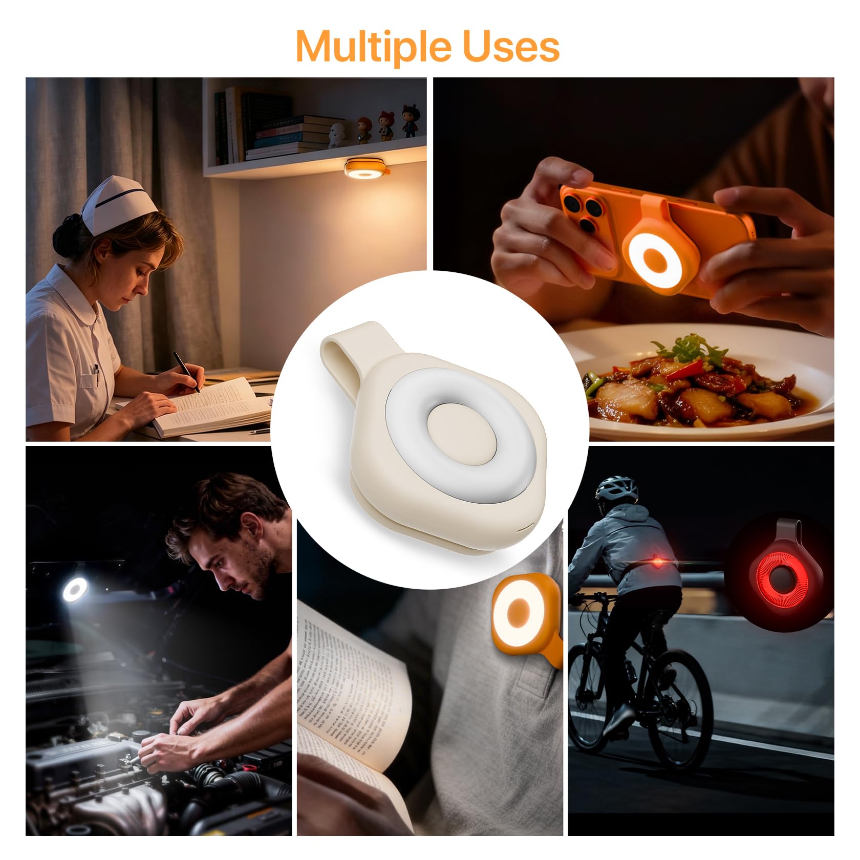 【Summer Survivals】Rechargeable Magnetic Clip-On LED Work Light - Hands-Free Flashlight with 6 Brightness Levels, 3 Color Modes -LED Decoration Lampfor Automotive Car Repair, Camping Use Summerfinds(Green), Car Accessories, Back to School Shopping