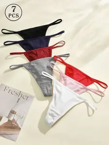 Fresher 7pcs/Pack Sexy Thong Panties Multicolor Ribbed Low Waist Underwear Soft Comfortable Women's Bikini Briefs Casual Stretch Lingerie