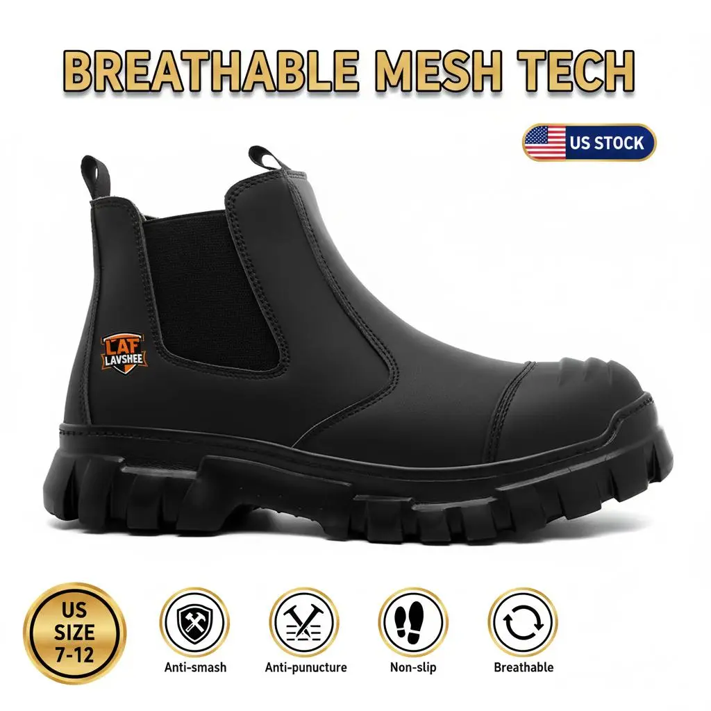 Durable Brown Safety Shoes for Work, Lightweight Steel Toe Sneakers, Anti Slip, Splash Proof, Smash Proof and Puncture Proof for Gardening, Yard Work and Landscaping