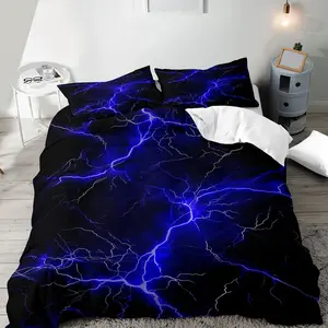 Lightning Pattern Bedding Set, 2/3 Counts/set Including Duvet Cover & Pillowcase, Soft Comfortable Bedding Set for Home Bedroom, Soft Breathable Bedding