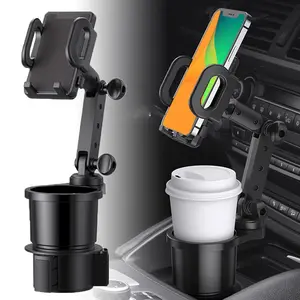Car Cup Holder Phone Holder With Expandable Base, 2 in 1 Cup Phone Holder Adapter For Car, 360 Degree Rotating , Fits All 4-7inch Smartphones and Under 2.9 inch Wide Most Bottles