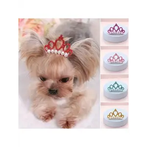 Kuas1 1/5pcs Faux Pearl Crown Pet Hair Clips - Stylish Crown Shape Bows For Dogs And Cats - Grooming Supplies And Accessories .