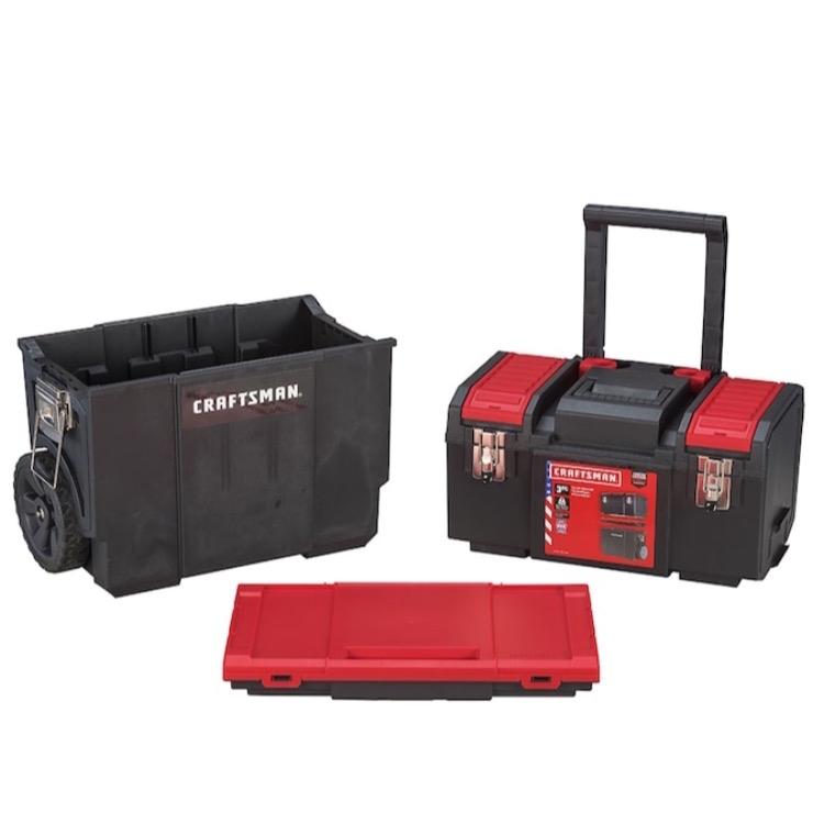 Craftsman 3-In-1 Rolling Workshop Packout 19 Red Plastic Rolling with Versastack Portable Storage System small part Double-Sided Transparent